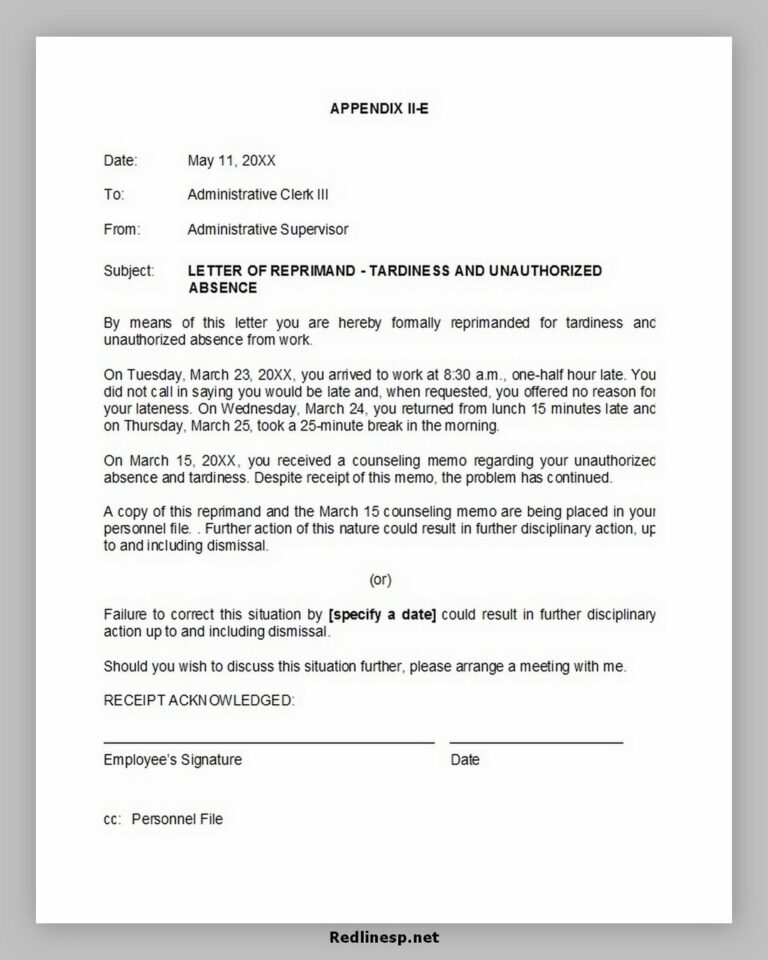 Letter Of Reprimand Template