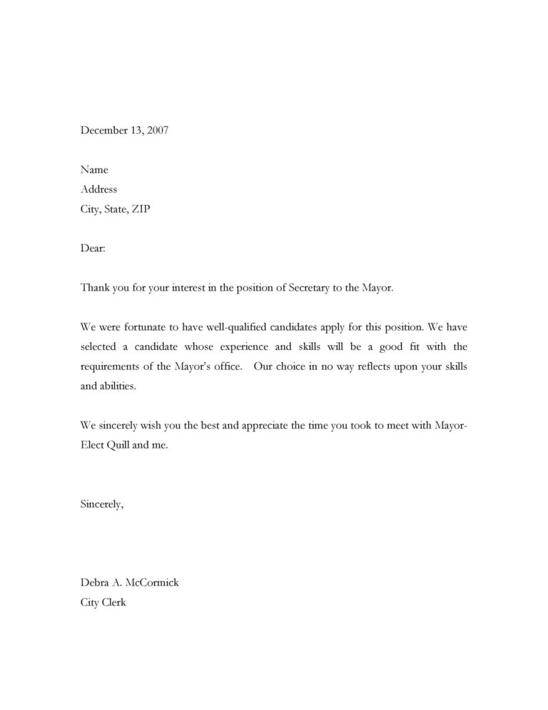 job rejection letter with reason