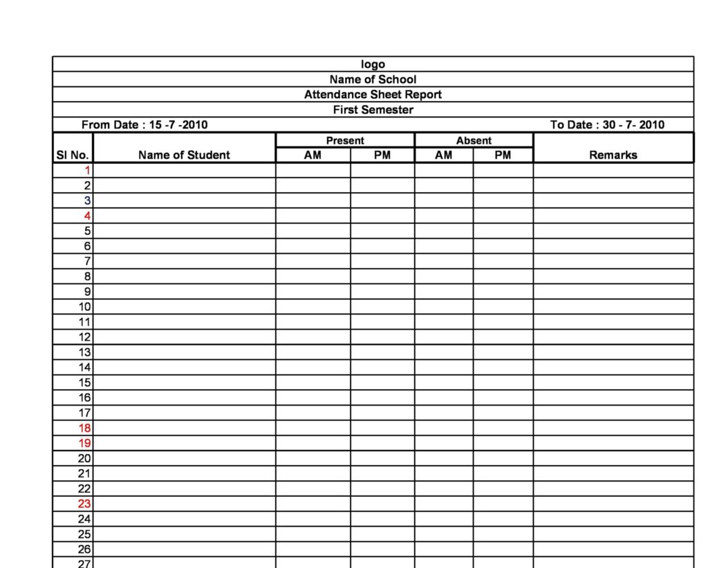 Attendance Sheet Excel