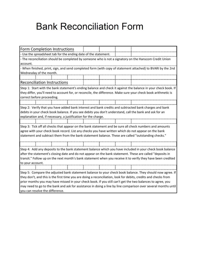 Bank Reconciliation Form 09