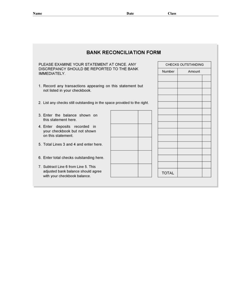 Bank Reconciliation Form 29