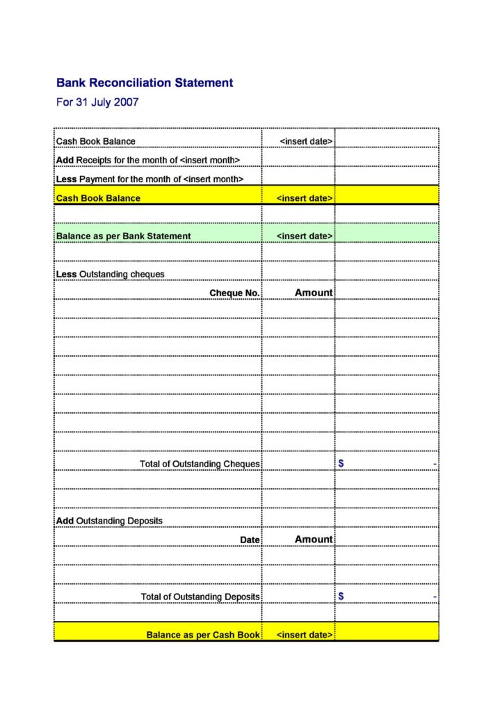 Bank Reconciliation Template 20