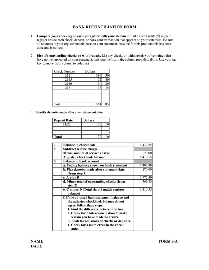 Bank Reconciliation Template 43