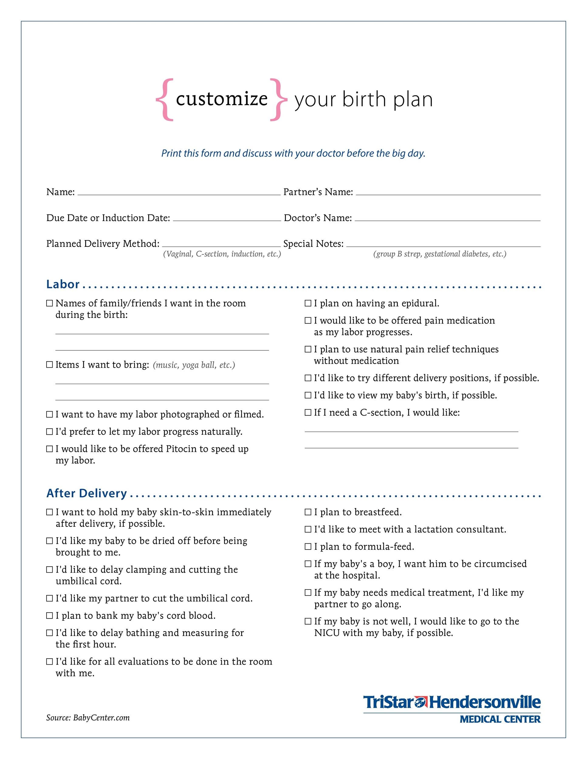 50 Birth Plan Examples | RedlineSP