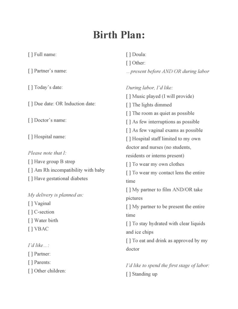 Birth Plan Printable 43