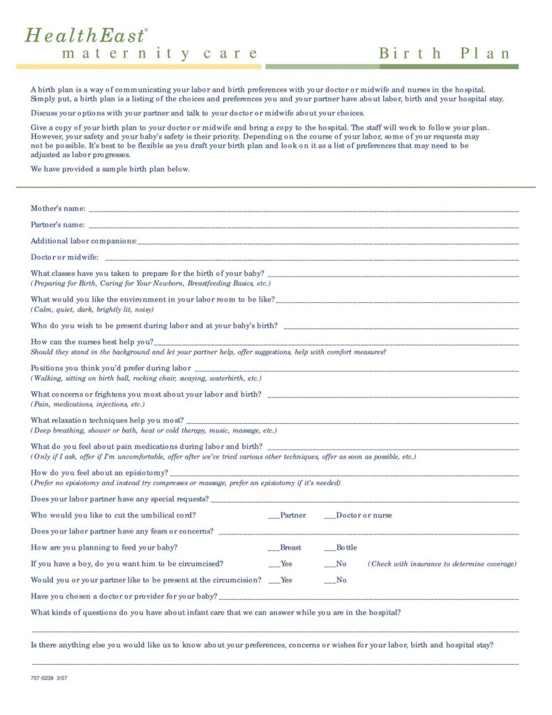 Birth Plan Template 37 3