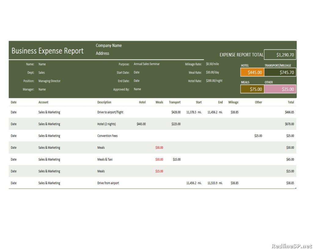 Business Expense Report Template Free