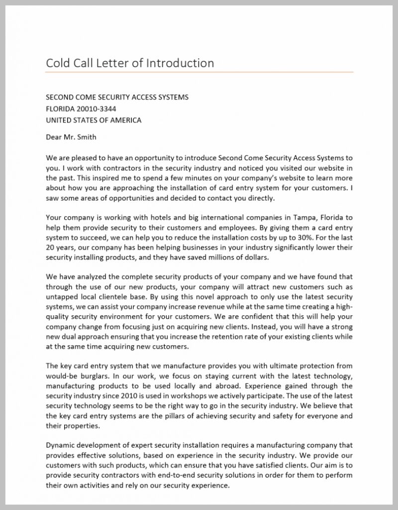 Cold Call Letter of Introduction