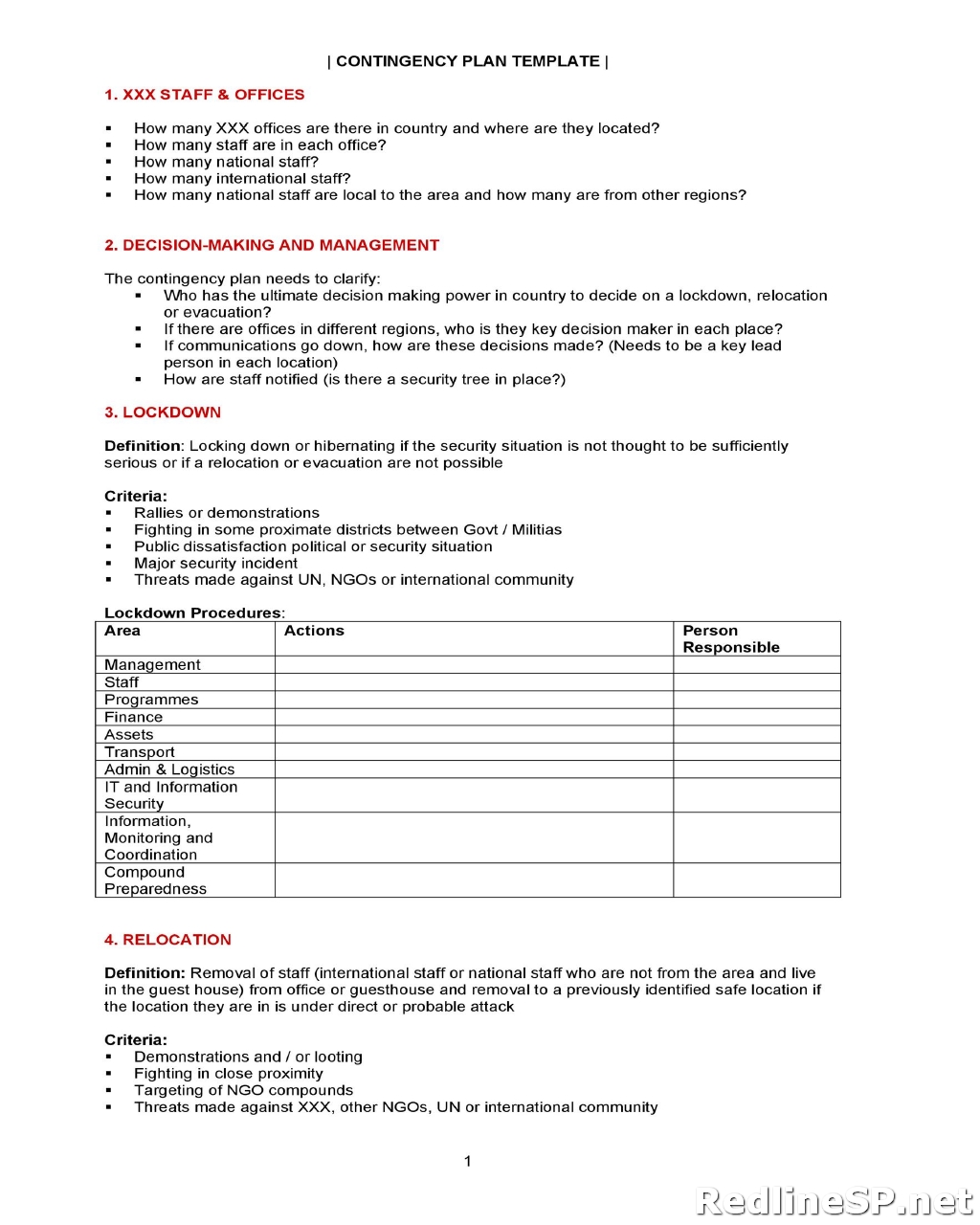50 Amazing Contingency Plan Example Template RedlineSP
