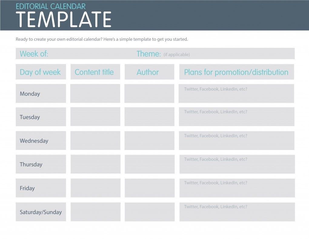 Editorial Social Media Calendar Template