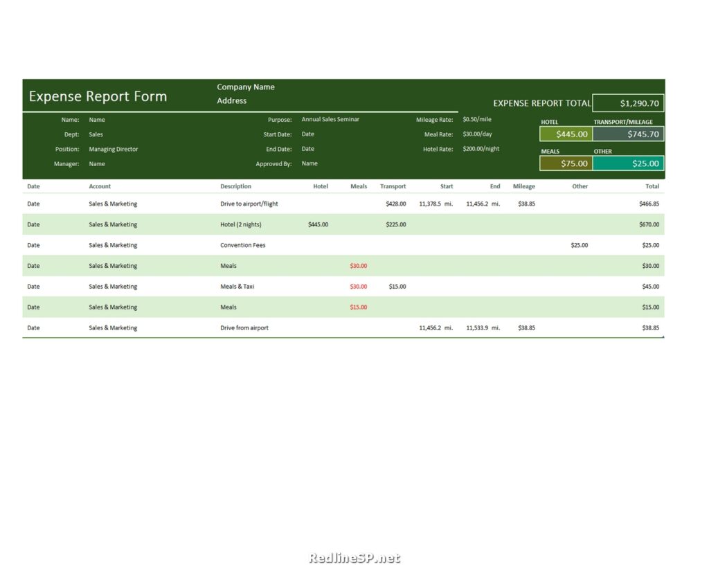 Expense Report Form Free