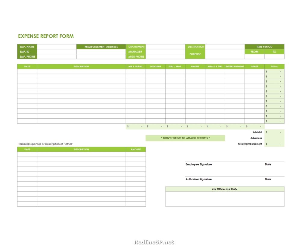 Expense Report Form Template