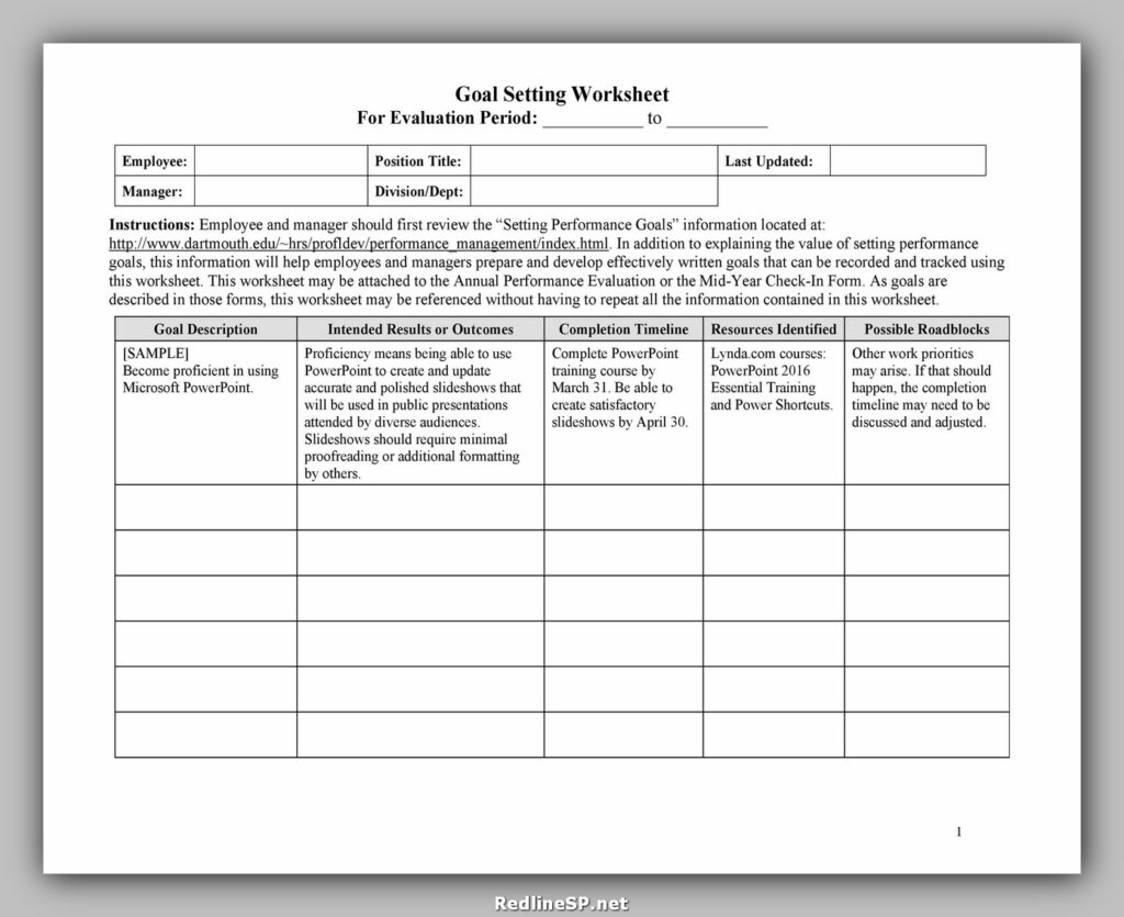 50 Free Goal Setting Template (Excel Word & Pdf) RedlineSP