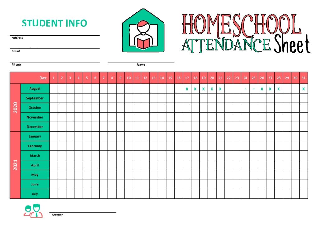 Homeschool Attendance Sheet