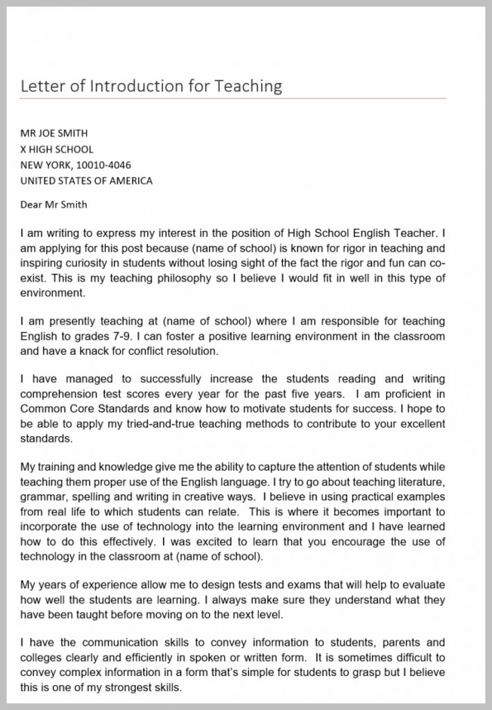 Letter of Introduction for Teaching