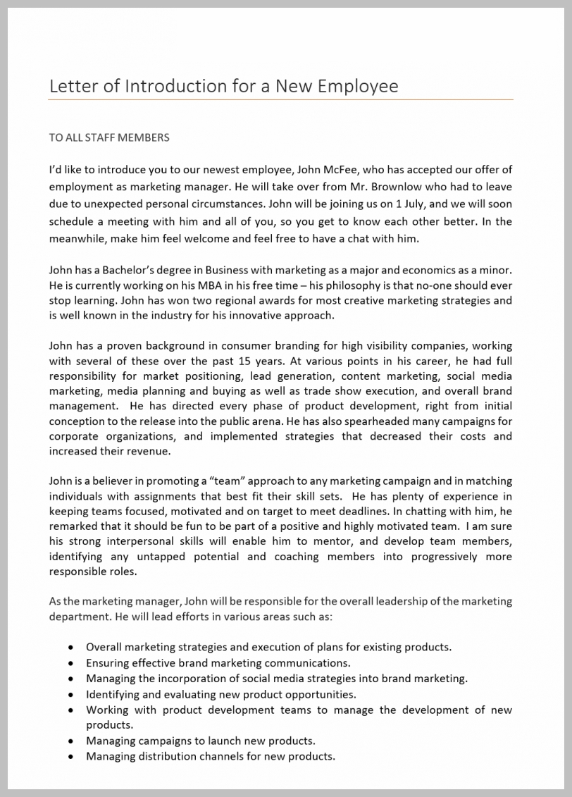 Introduction Letter For New Employee from www.redlinesp.net