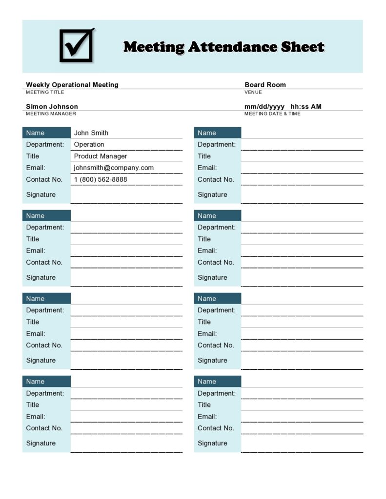 Meeting Attendance Sheet Template