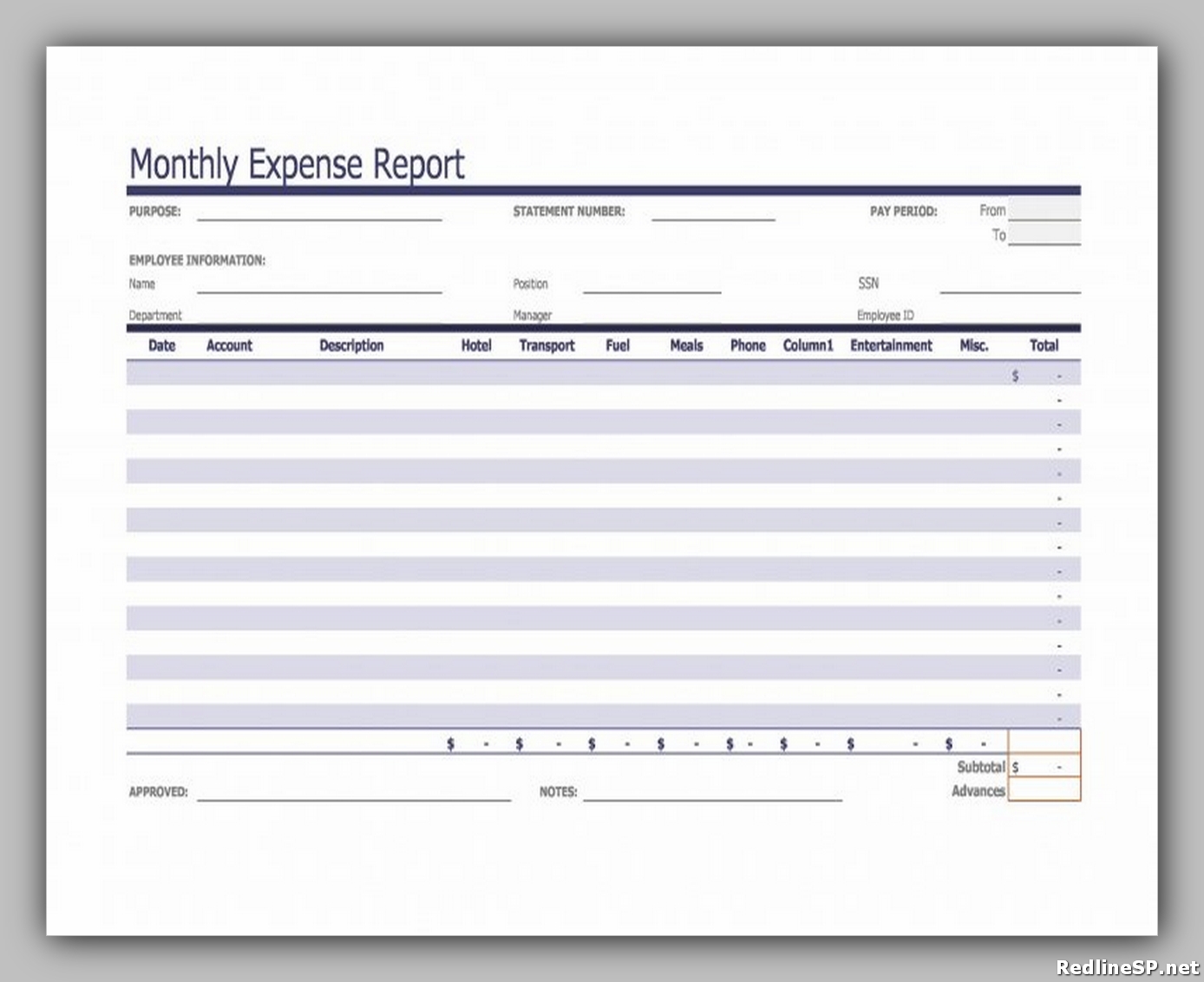 4 Best Expense Report Format - RedlineSP