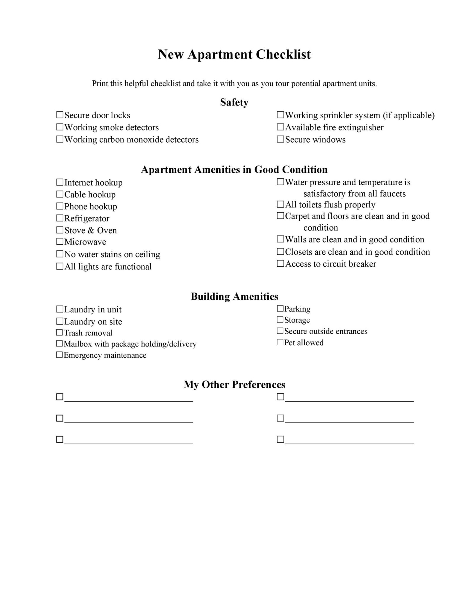 First Apartment Checklist 43+ Free Sample & Template RedlineSP