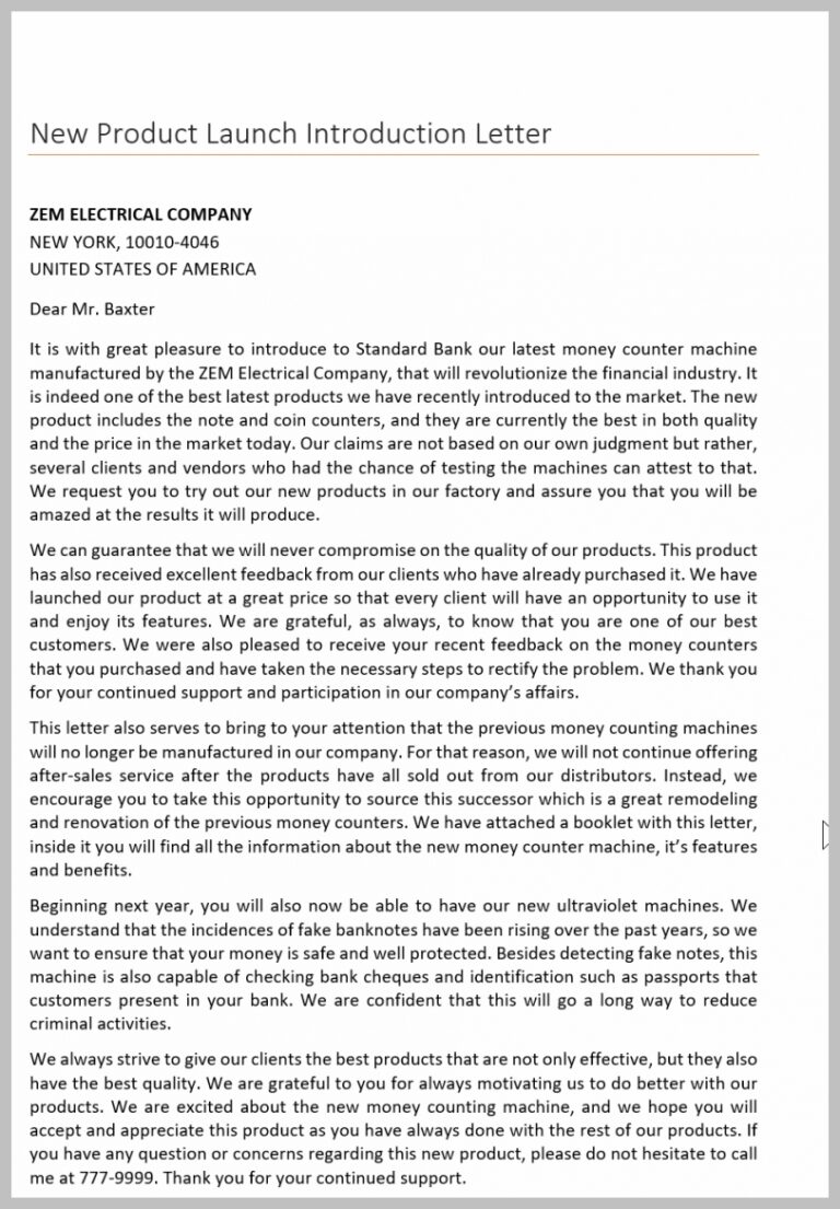 New Product Launch Introduction Letter RedlineSP