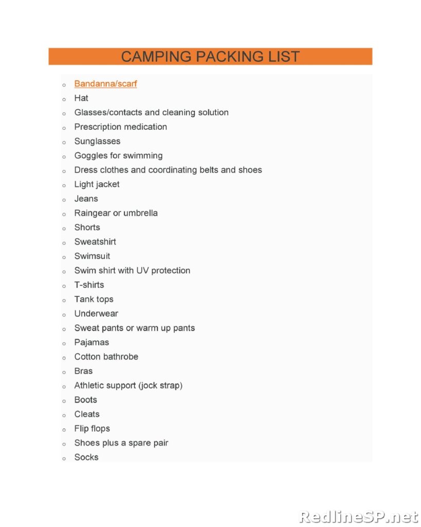 Camping Packing List Template 14