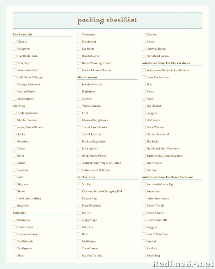 Packing List Template 27