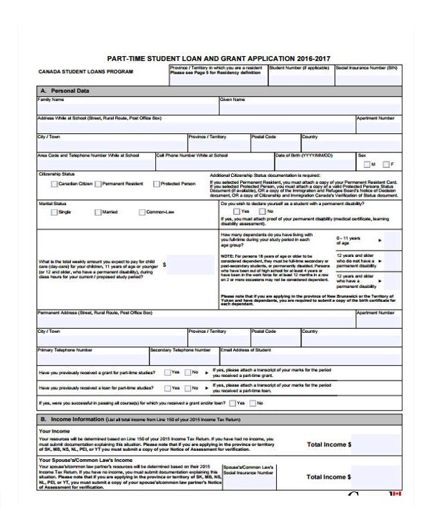 Part Time Student Loan Application Form