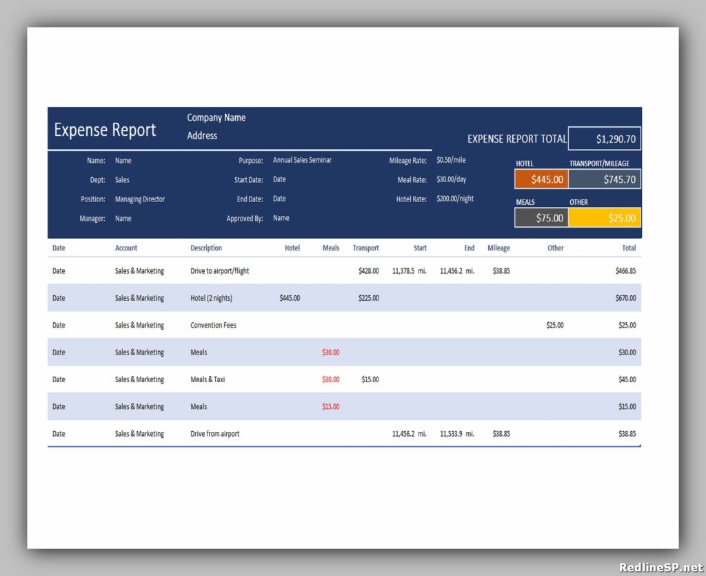 Printable Employee Expense Report