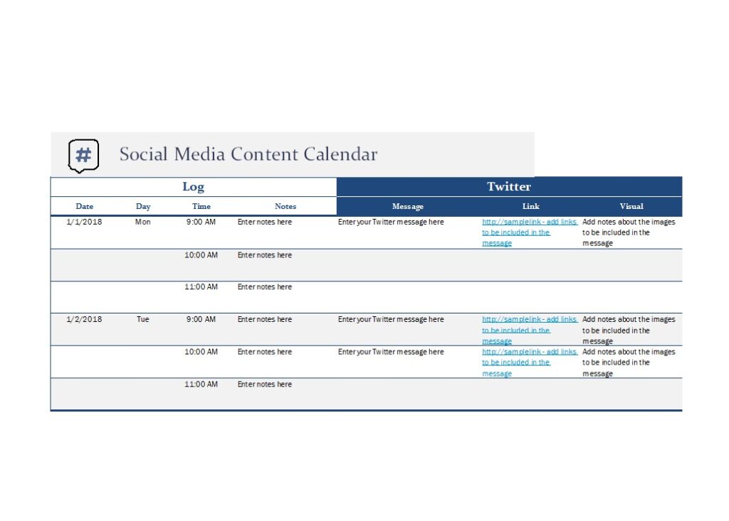 Printable Social Media Calendar Template