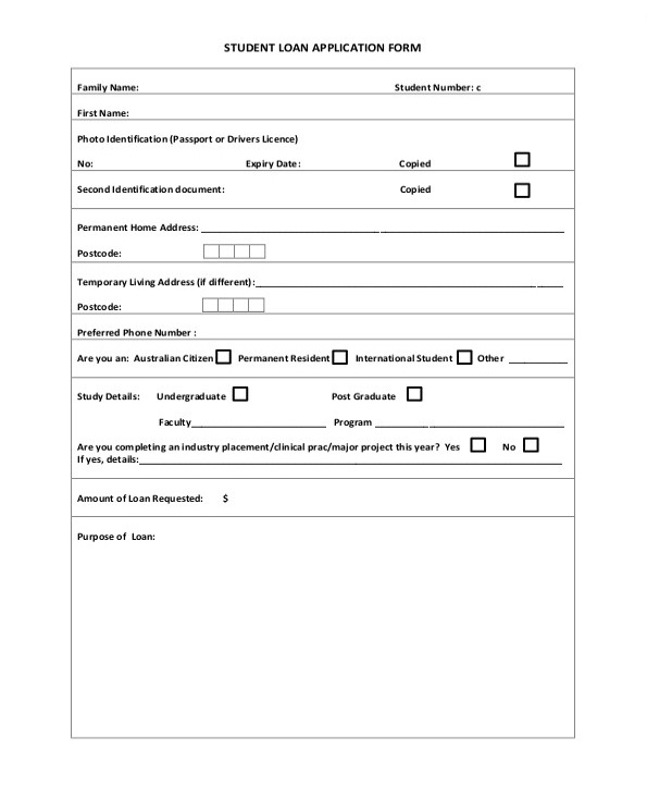 Printable Student Loan Application Form