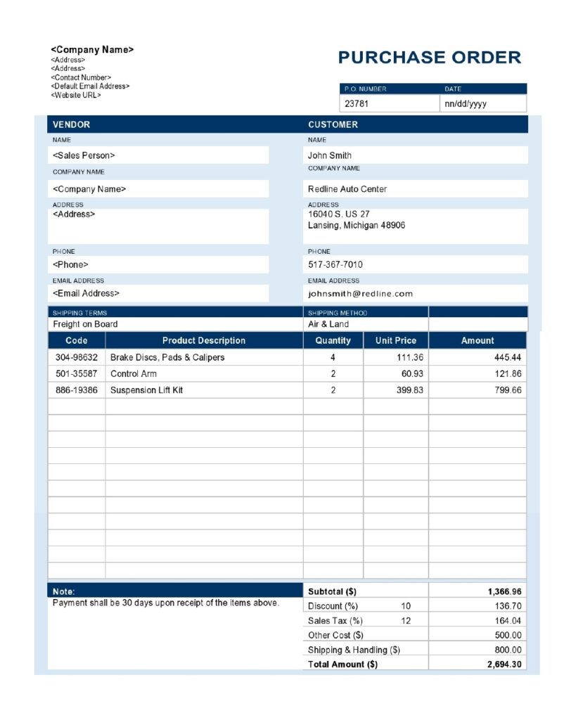 Purchase Order Sample 38