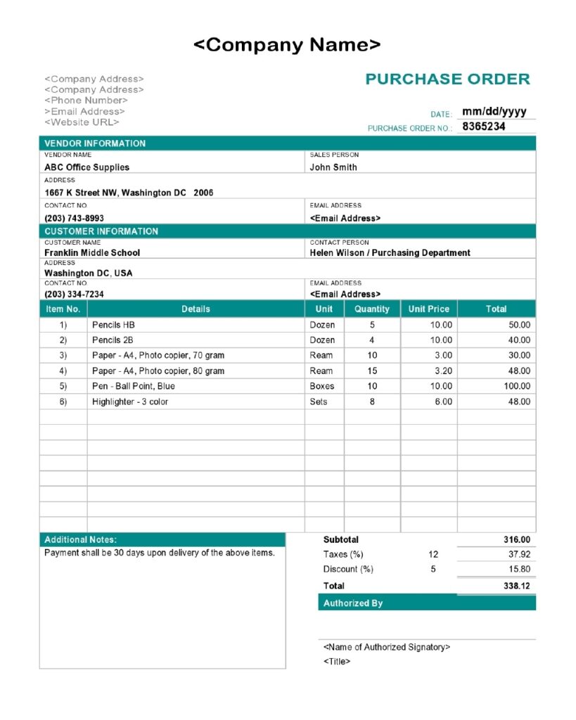 Purchase Order Sample 40