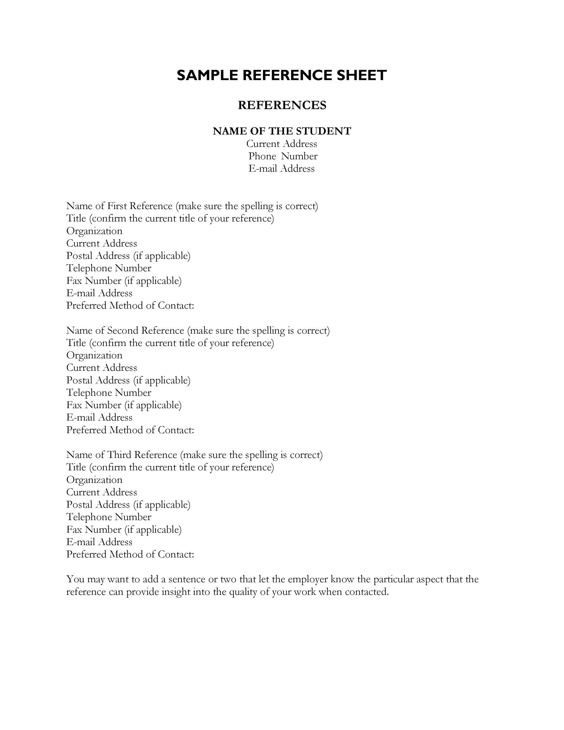 12 Greatest Reference Sheet Template RedlineSP