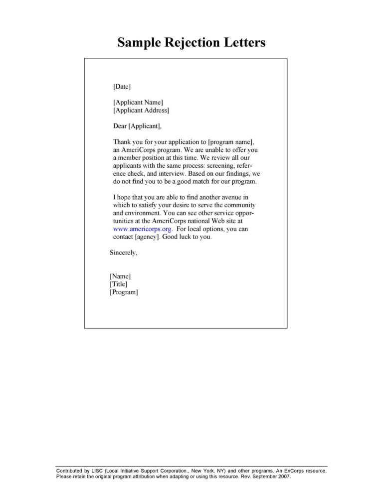 24 Amazing Rejection Letter Template – RedlineSP