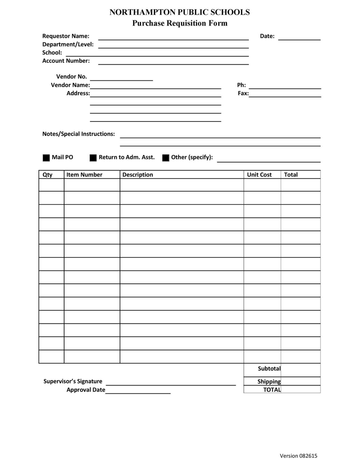 School Requisition Form Template