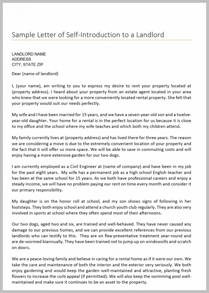 Sample Letter of Self Introduction to a Landlord