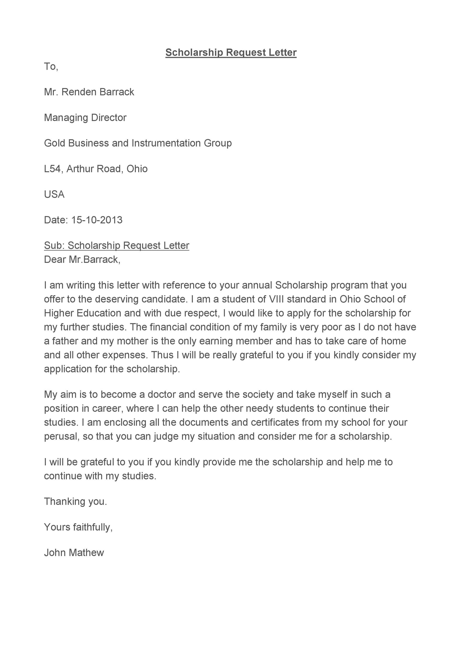 University Scholarship Application Letter Sample Pdf / Letter Of Intent