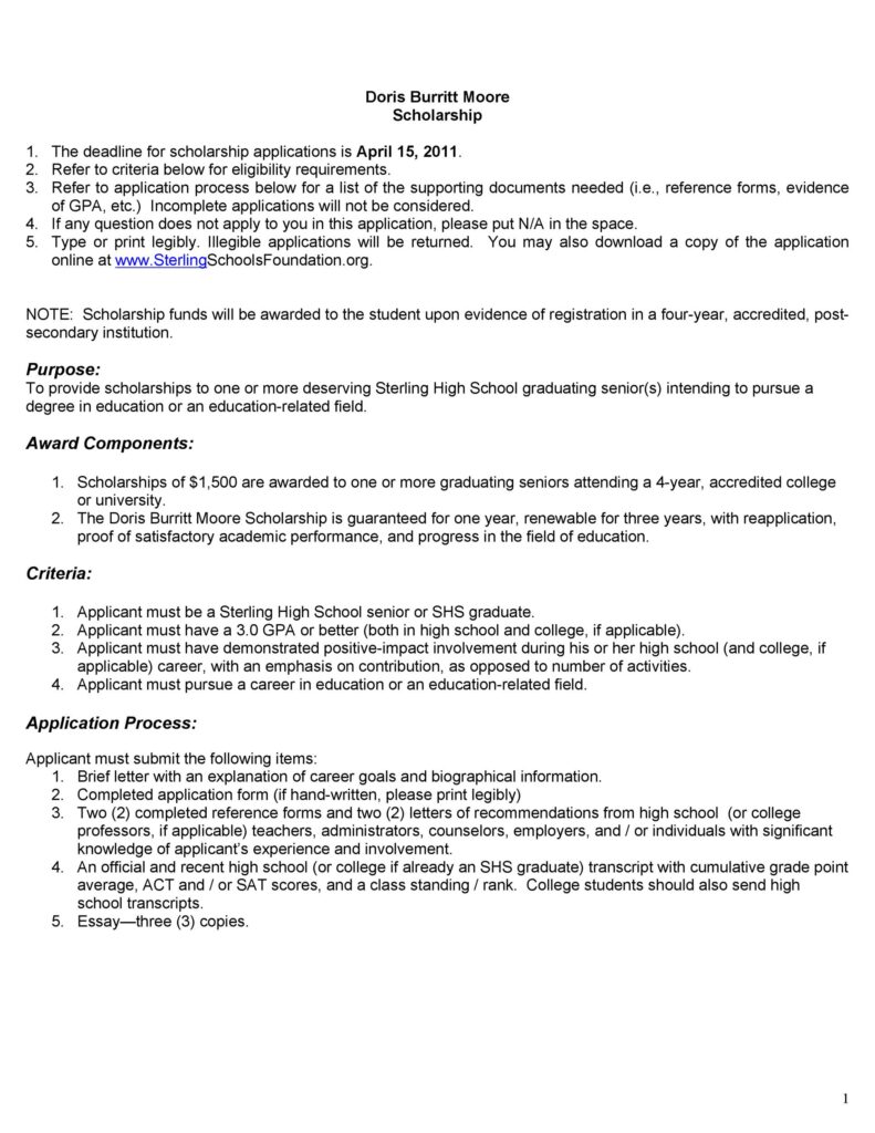 Scholarship Application Template 37