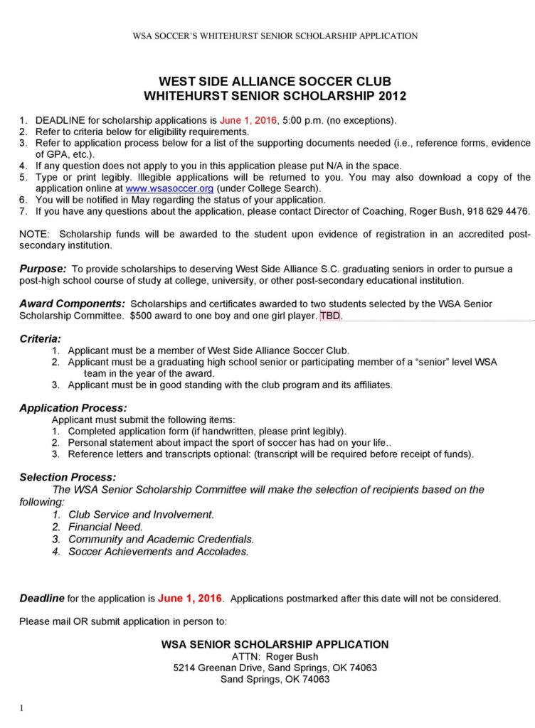 Scholarship Application Template 48