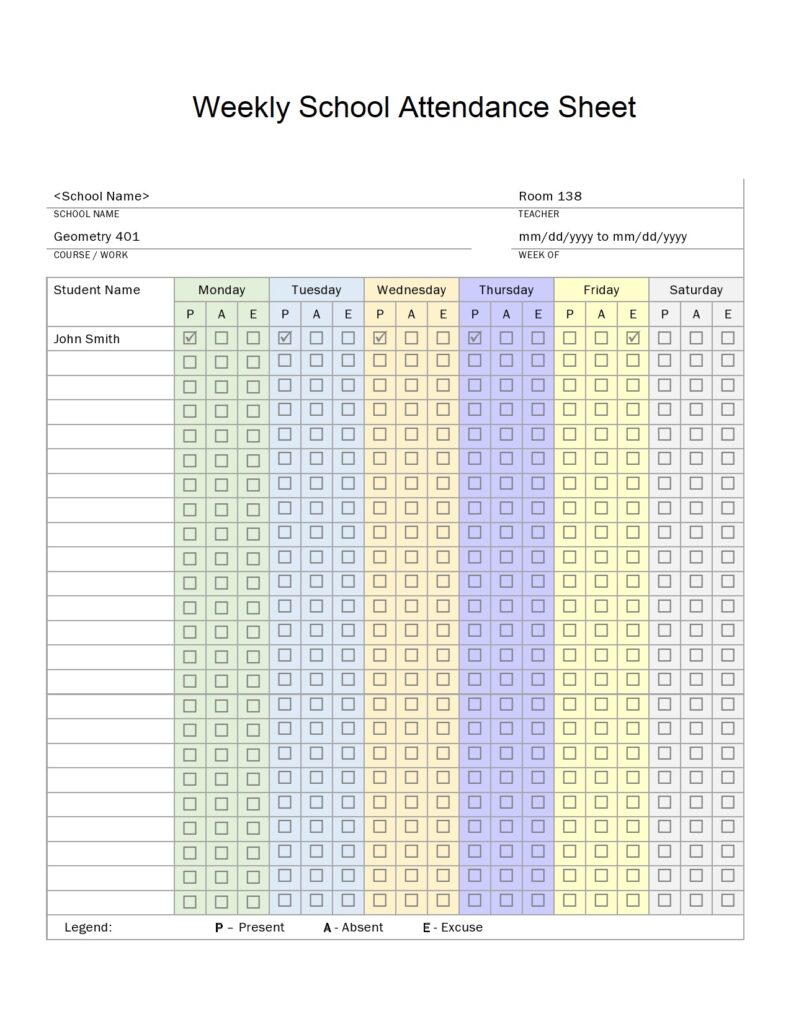 School Attendance Sheet