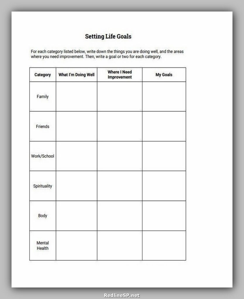 Setting Life Goals Worksheet
