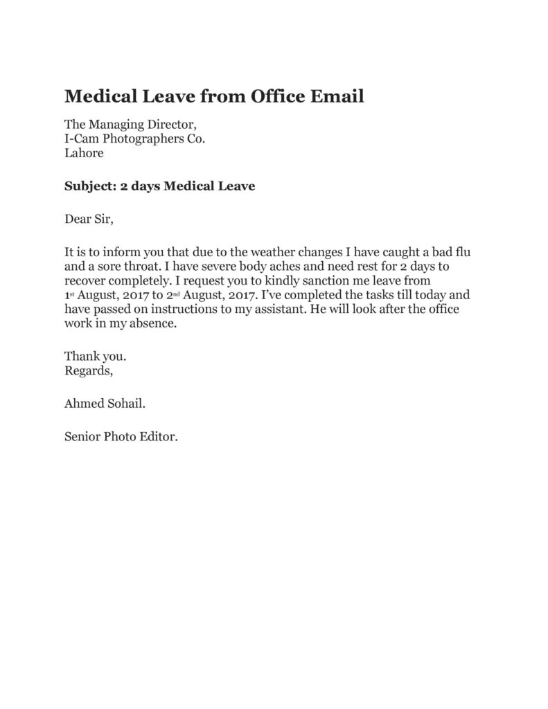 Sick Leave Email Example 38