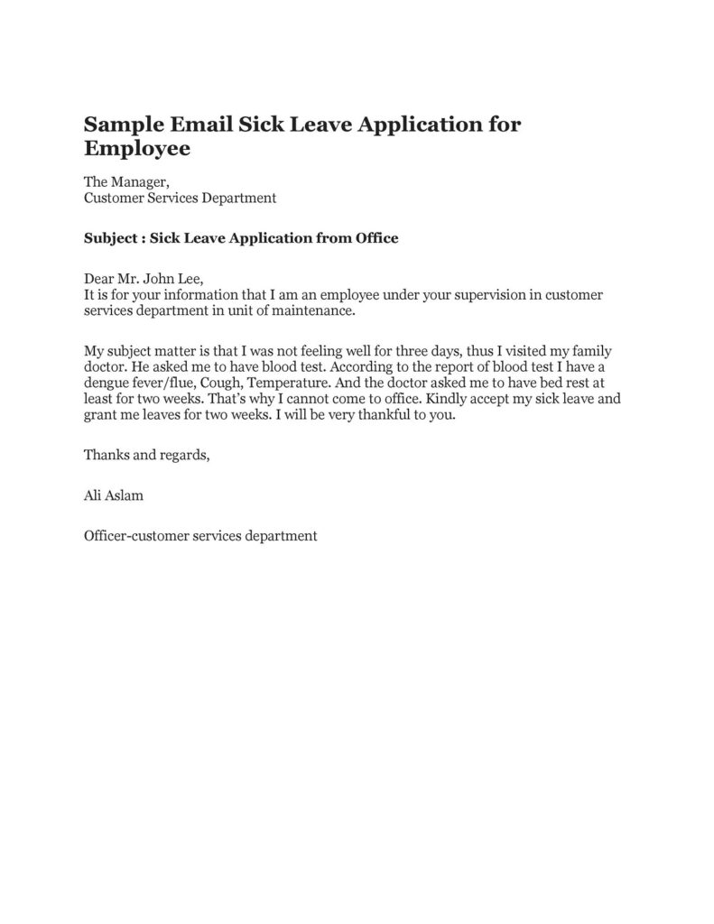 Sick Leave Email Sample 32