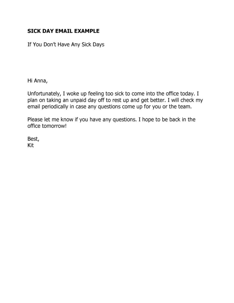 Sick Leave Email Template 14