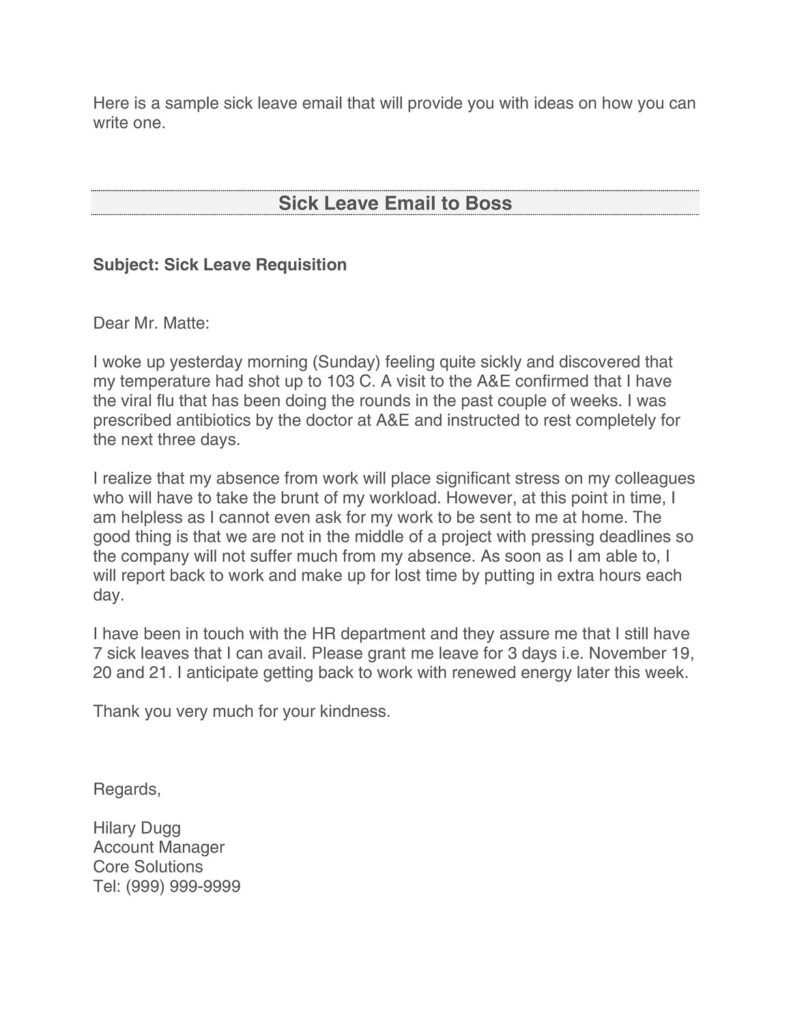 Sick Leave Email Template 19
