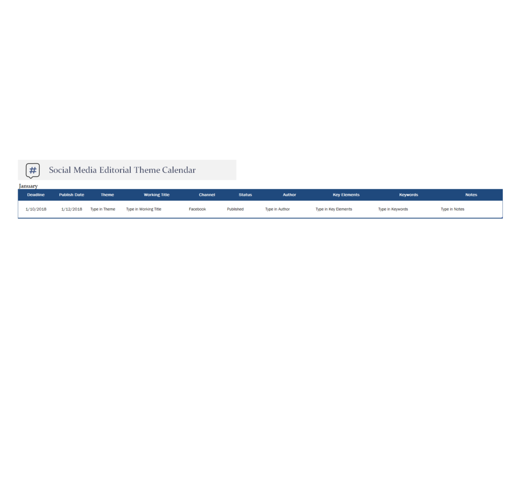 Social Media Calendar Template