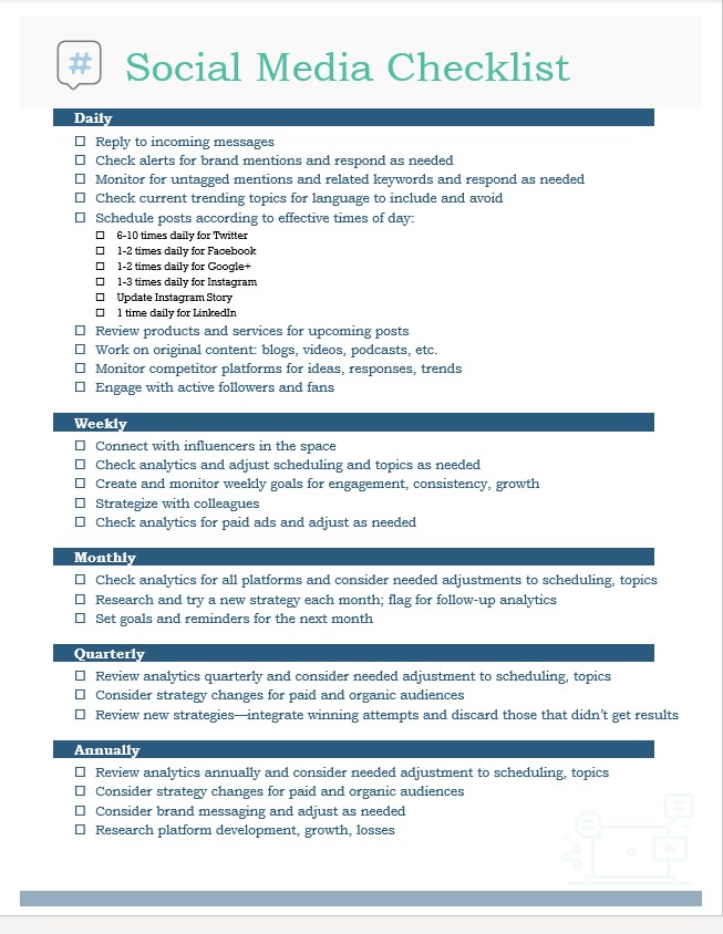 Social Media Checklist Template Word