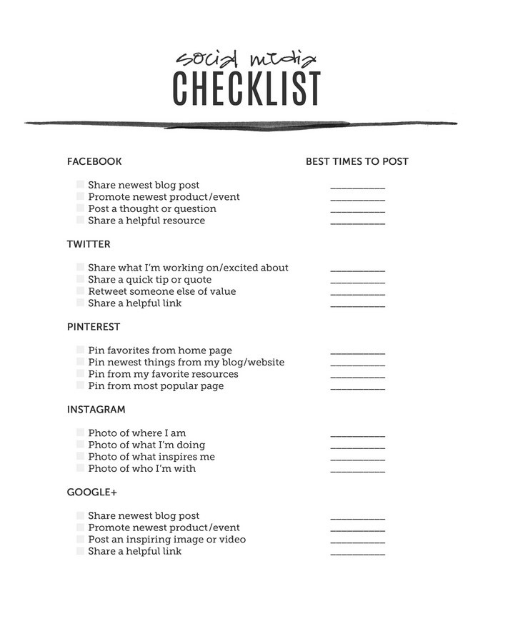 Social Media checklist