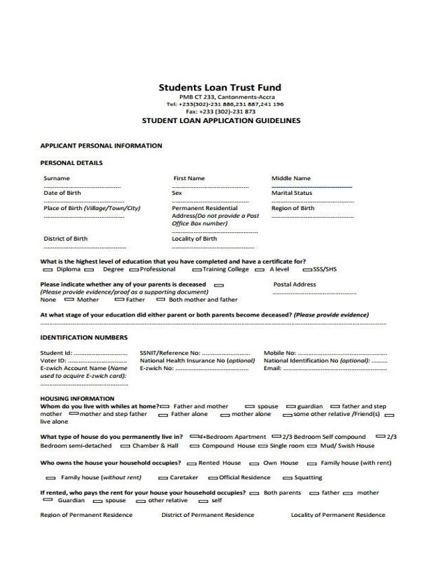 Student Loan Trust Fund Application Form