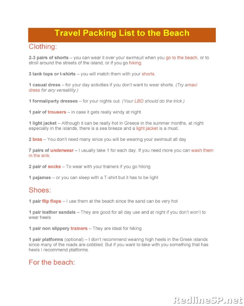 Travel Packing List Template 20